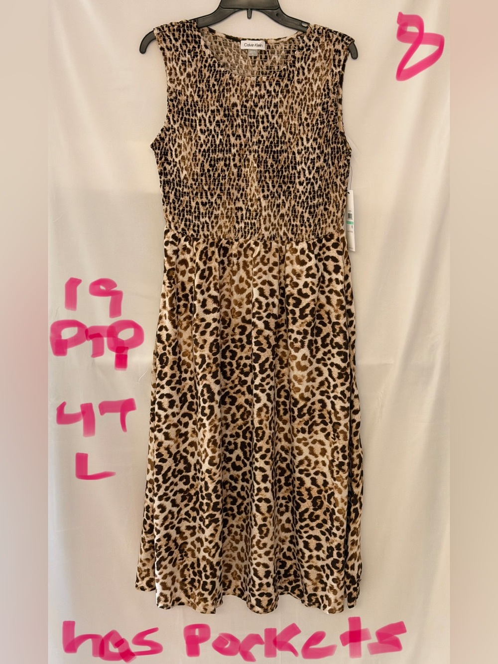 Calvin Klein Leopard Print Sleeveless Midi Dress in Brown and Black